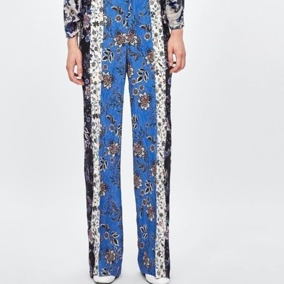 Zara Patchwork Wide Leg Pants with Elastic Waistband - Picture 5 of 10